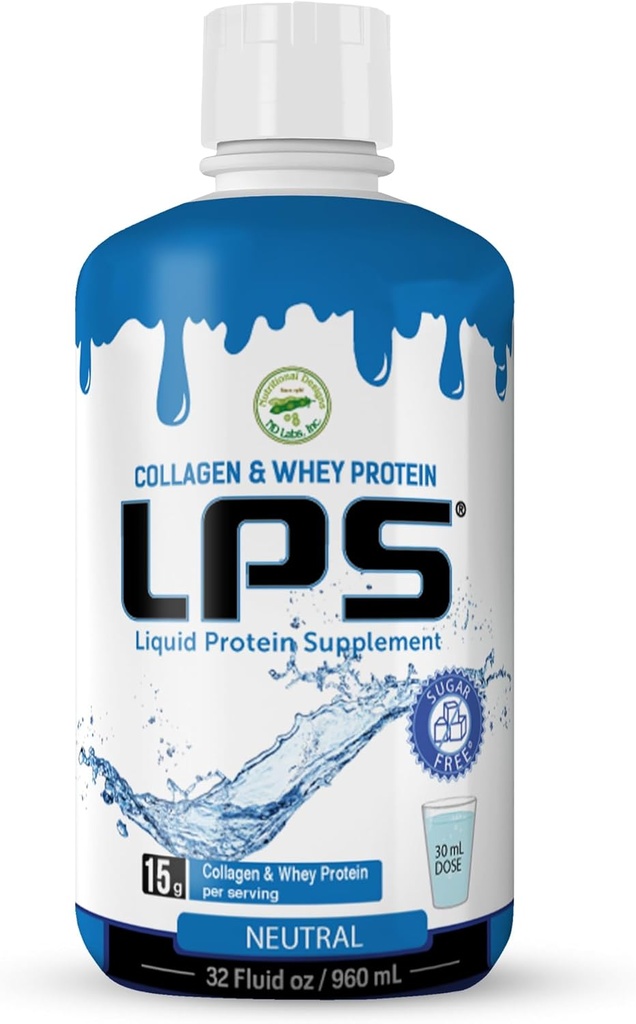 Diseños Nutricionales LPS LPS Liquid Collagen & Whey Protein Supplement - Sugar-Free Non-GMO Bebida - Promueve la Esquía Saludable & Pelo para Hombres & Mujeres (Neutral)