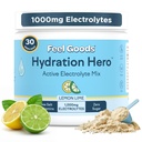 Siente los bienes Hidratación Héroe, 1000 mg Electrolitos Polvo, Sugar Gratis, Magnesio, Aloe Ecológico Vera, Aloe Orgánico, L Theanina, Vitamina C & B12, No GMO, Keto, Vegan  habit Lemon Lime, 30 Servimientos