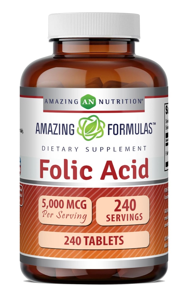 Increíble Fórmulas Folic Acid Suplemento TENIDO 5000 Mcg TENIDO Tablets TENIDO Non-GMO TENIDO Gluten Free TENIDO EN USA (240 Conde)
