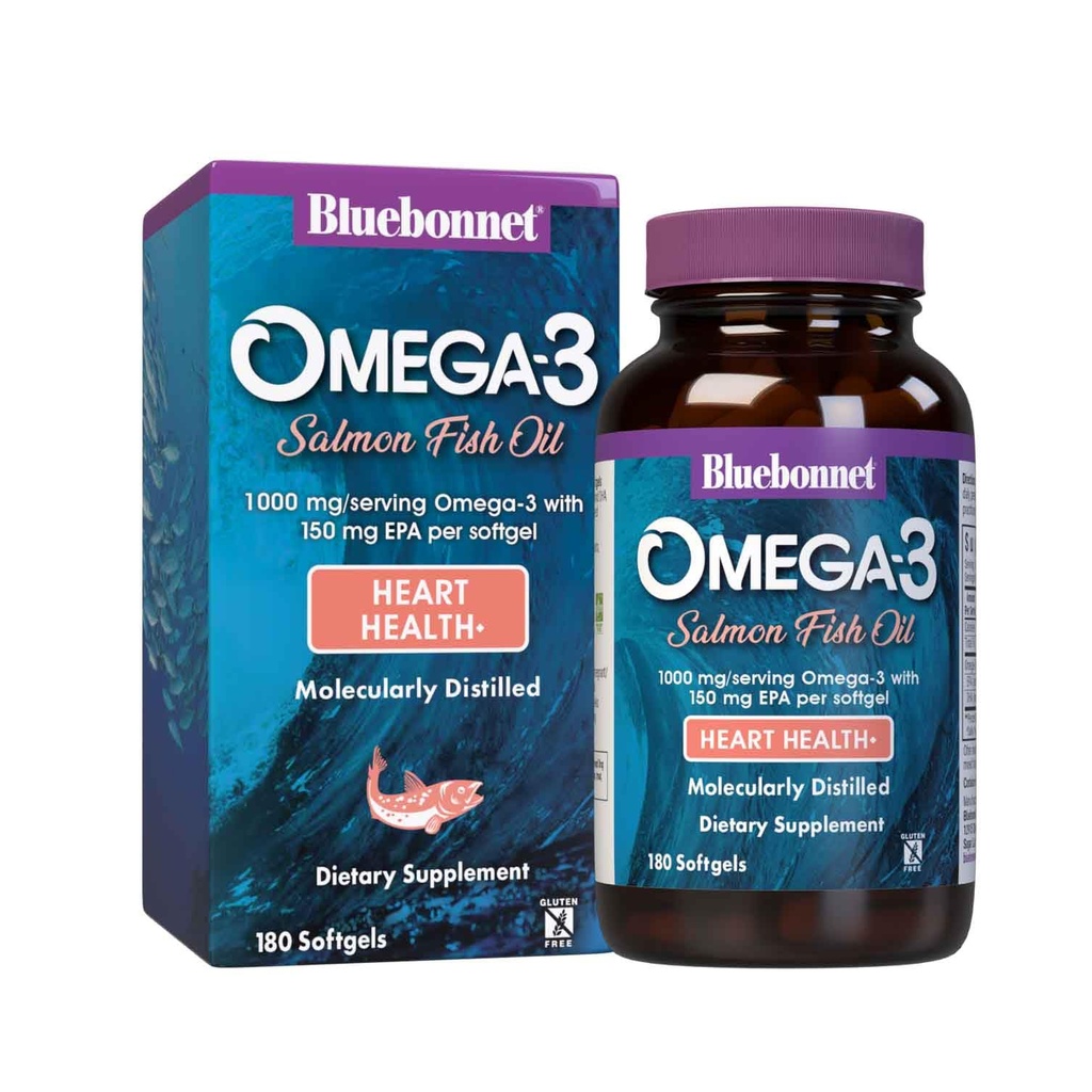 BlueBonnet Natural Omega-3 Salmón Aceite Softgels, 180 Cuenta, Blanco