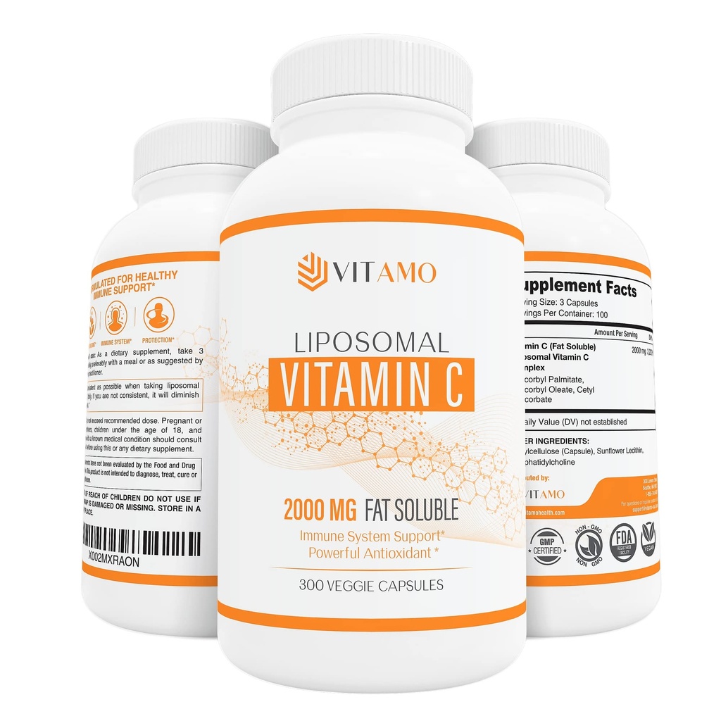 Vitamina Liposomal C 2000mg ANTE Sistema de Entrega Superior Ø 300 Capsules Soporte Inmunitario &amp; Collagen Booster ← Alta Absorción Ácido Ascóbico, Vitamina de Dosis Alta c, Soy Cero, 100% No GMO