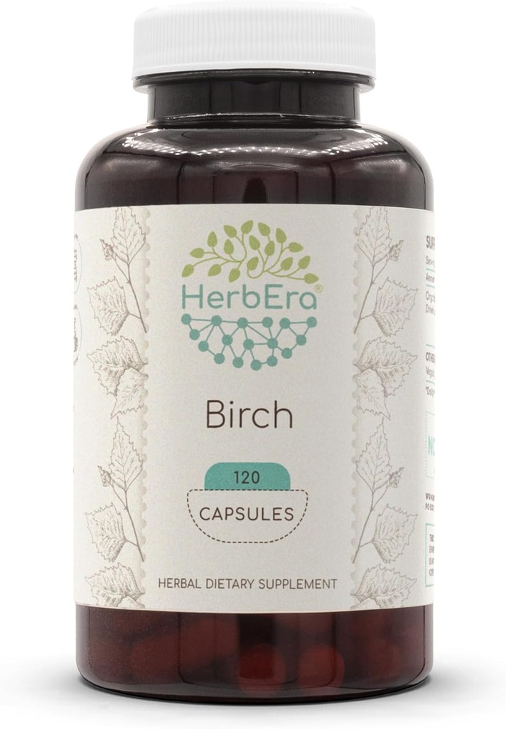 HerbEra Birch 120 cápsulas, 500 mg, Hecho con Birch (Betula Pendula) Hoja seca (120 cápsulas)