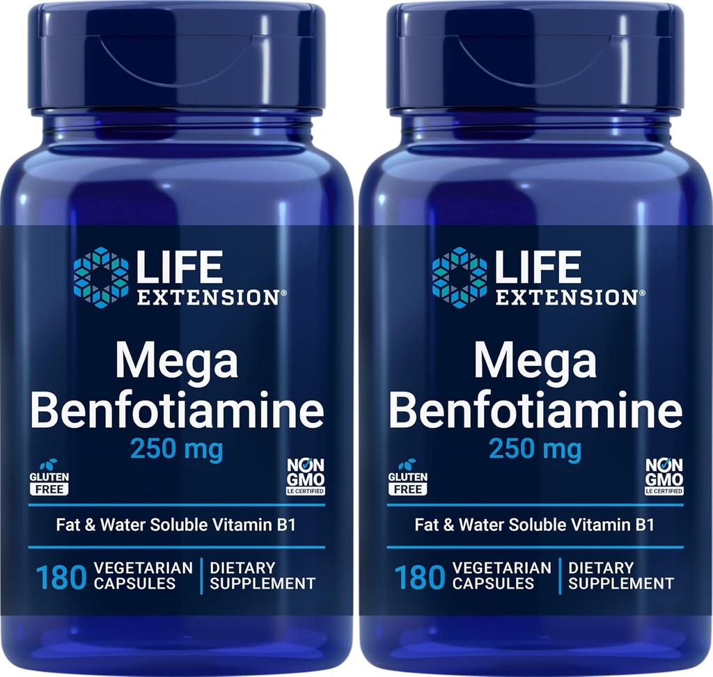 Supervivencia Mega Benfotiamina 250 mg 180 cápsulas (Pack of 2), Suplemento Vegetariano de Vitamina B con Thiamine