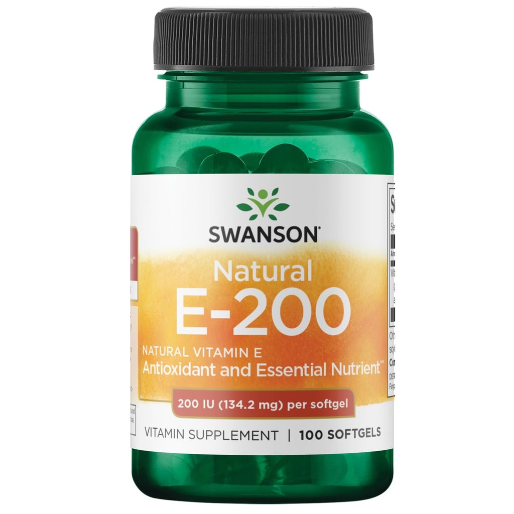 Vitamina Natural de Swanson E - Suplemento Natural Apoyo a la Salud del Corazón " Protección del tejido - Nutriente esencial Promoción de la salud general - (100 Softgels, 200IU cada uno)