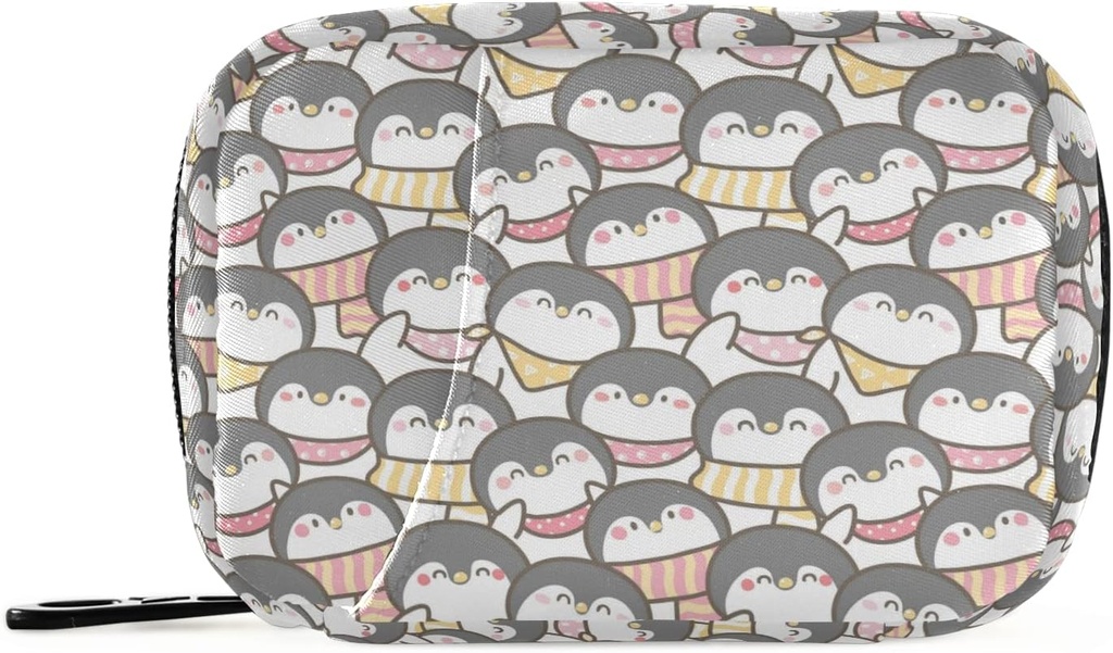 Caricatura Penguin Pill Box 7 Day Pill Case Travel Pill Organizer Bag with Zipper Portable Weekly Case Bag Compact Size for Vitamin Supplement Holder