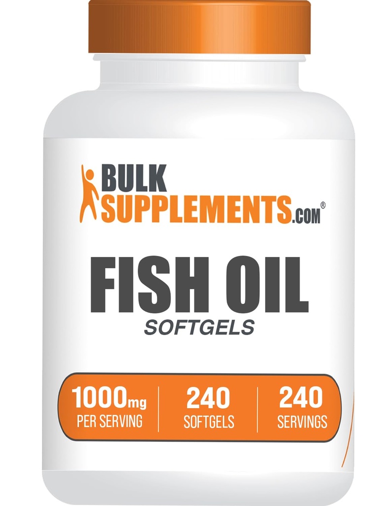 BulkSupplements.com Aceite de pescado 1000mg Softgels - Suplementos de aceite de pescado, Omega 3 Suplementos - Gluten Free, 1 Softgel por Serving, 240 Conde (Pack of 1)