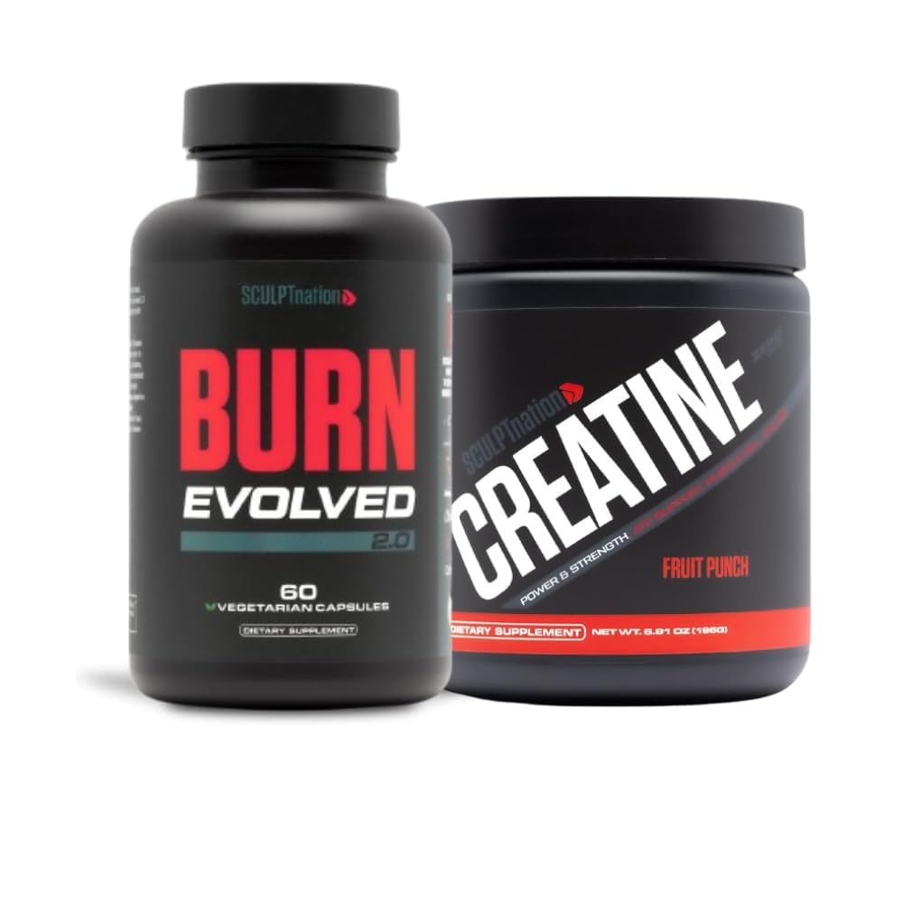 Nación de escultura por V Shred Burn Evolved 2.0 y Premium Creatine Fruit Punch Powder Bundle
