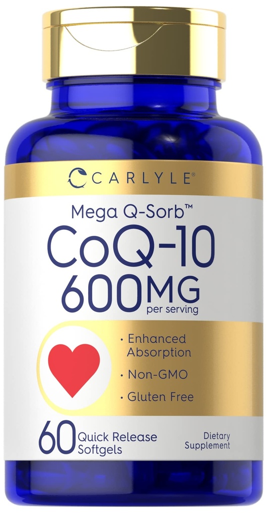 Carlyle CoQ10 600 mg Softgels Silencio 60 Conde ← Mega Q-Sorb Coenzyme Q-10 Silencio con Black Pepper Extract ← Non-GMO & Gluten Free Supplement