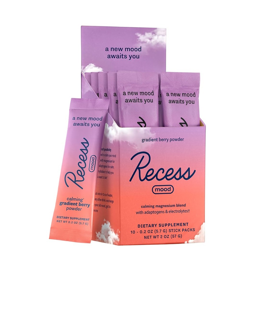 Receso Mood Powder, Magnesio calmante L-Threonate Blend with Passion Flower, L-Theanine, Electrolytes, Magnesium Calm Support Suplemento - Gradient Berry Pack of 10