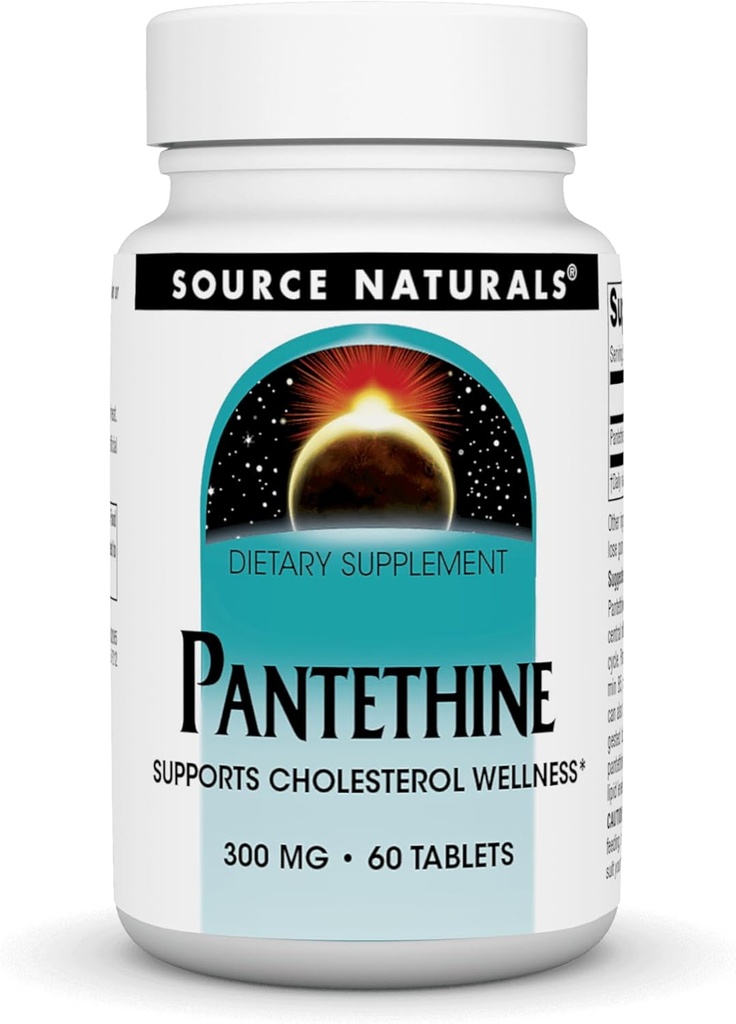 Fuente Naturales Pantetina, soporta el bienestar del colesterol*, 300 mg, 60 Tabletas
