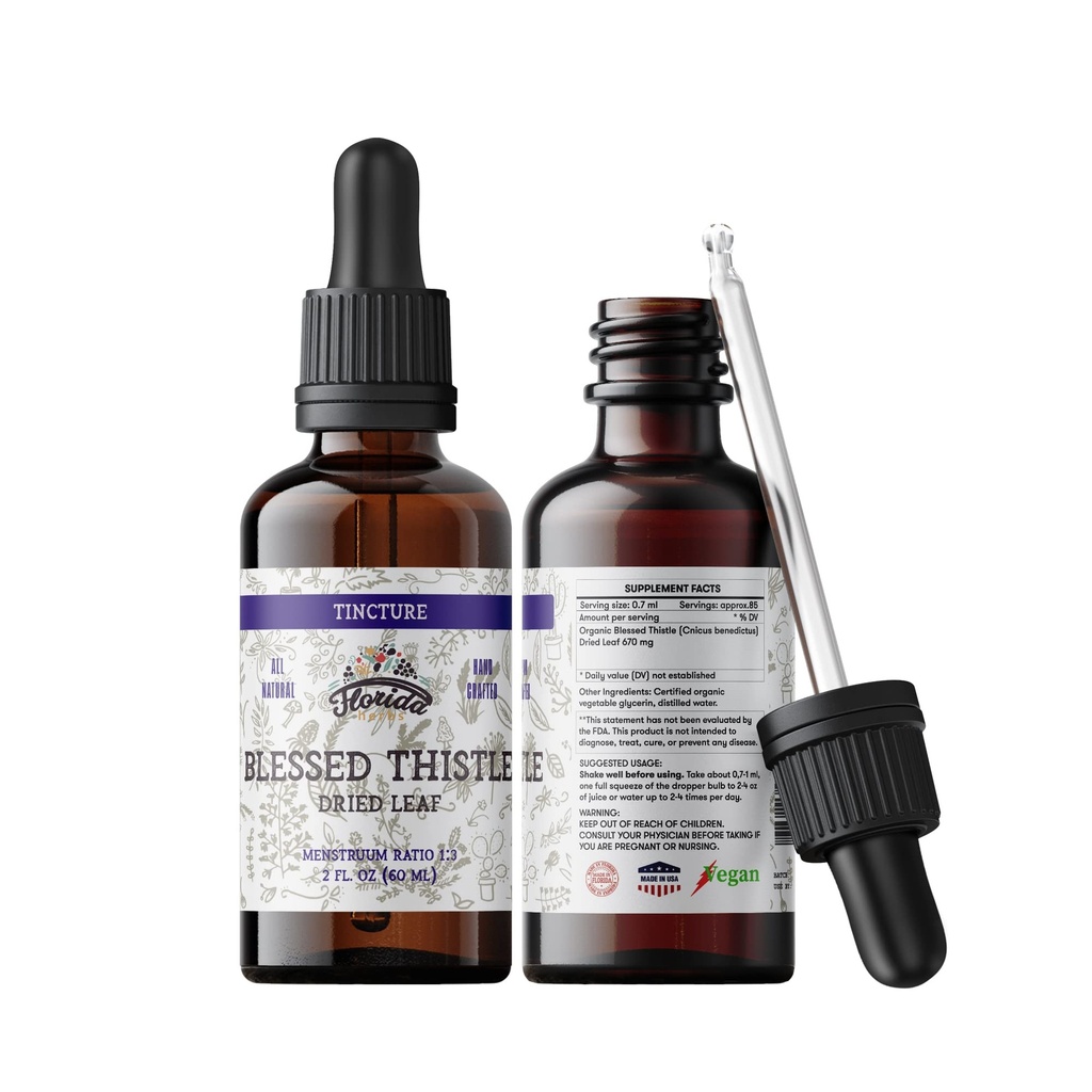 Beat Thistle Tincture, Orgánica Beat Thistle Extract (Cnicus benedictus) Herbal Suplemento, No-GMO en la Glicerina Vegetal Orgánica Fría Presionada, 700 mg, 2 oz (60 ml)