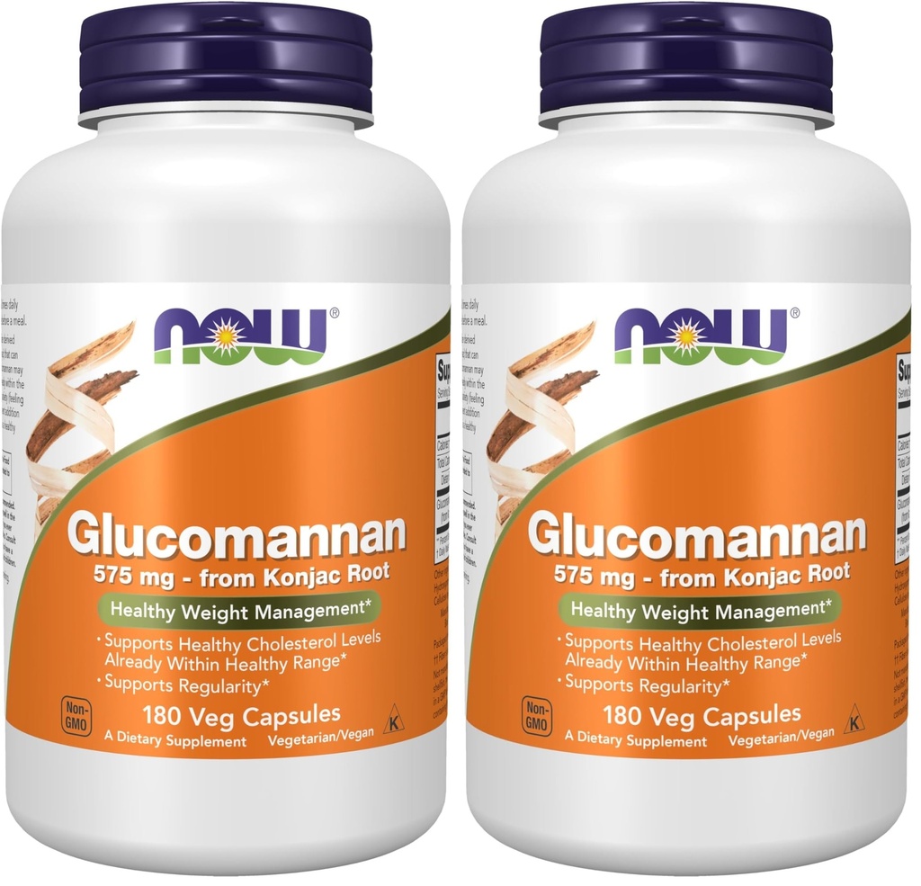 AHORA Suplementos de alimentos, Glucomannan (Amorphophallus konjac) 575 mg, soporta la regularidad*, la gestión de peso saludable*, 180 cápsulas de veg (Pack of 2)