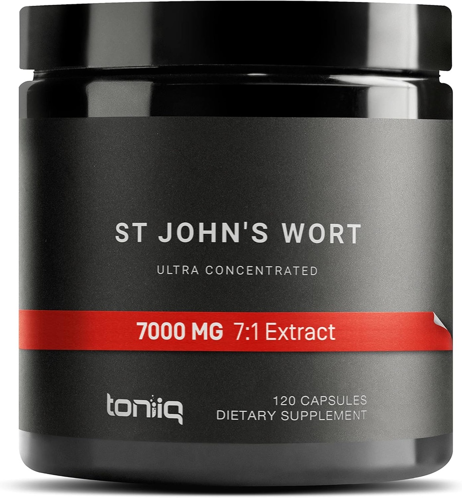 1.000 mg Ultra High Strength St. John's Wort Capsules (No-GMO) - Extracto concentrado 7X - 0,3% Hypericin - altamente purificado y biodisponible - 120 cápsulas