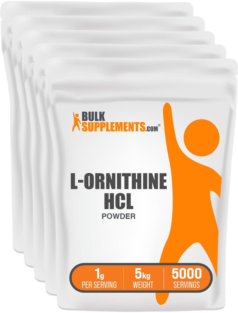 BulkSupplements.com L-Ornithine HCl Powder - Suplemento Ornithine, Suplemento Aminoácidos - Gluten Free, 1g por Serving, 1kg (2,2 libras) (Pack de 5)