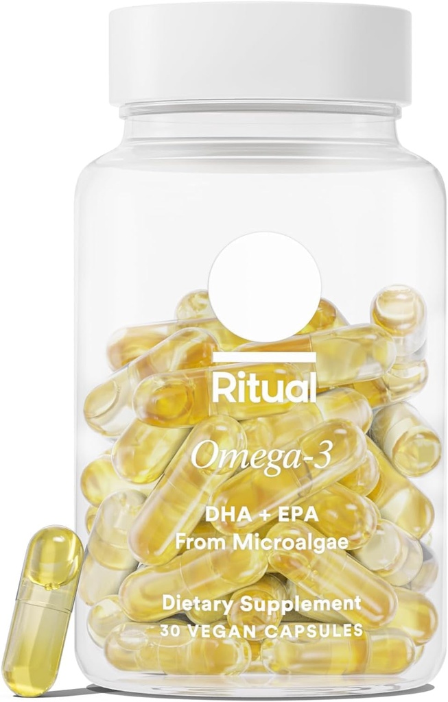 Omega Ritual 3 - Vegan - Dosis basada en la ciencia de DHA &amp; EPA Ácidos grasos en 2:1 Ratio, Biodisponible, Cerebro y Corazón Apoyo a la Salud, Minimal Burp-Back, Microalgas Fuente de 30 días