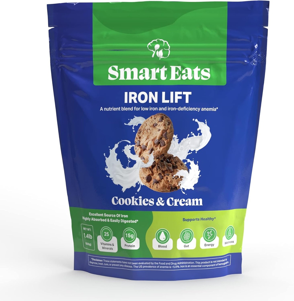 Comidas inteligentes Ascensor de hierro Silencioso Plancha Suplemento de hierro TENIDO Más Energía TENIDO Gentil Hierro Silencioso Apoyo Pelo, Piel, Digestión Silencioso para niños y adultos TENIDO Hace Bebidas sabrosas/Smoocias TEN Cookies &amp; Cream TEN 30 Scoops