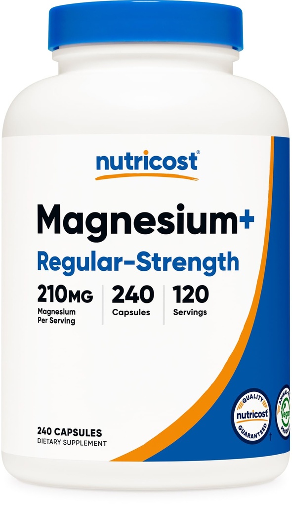 Nutricost Magnesium+ Fortaleza Ordinaria (210mg, 240 cápsulas) - 120 Actuaciones, Hecho con Magnesium Glycinate y Oxide, No GMO, Gluten Free y Vegan Friendly