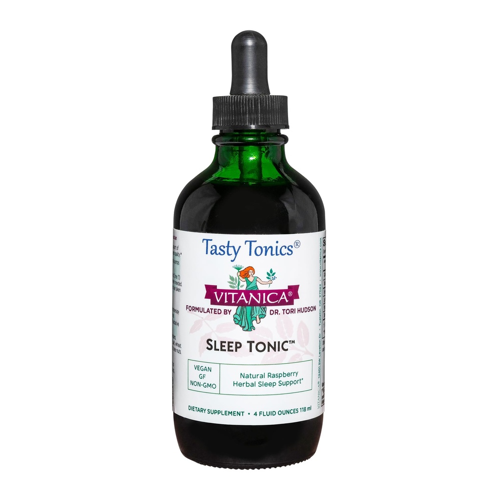 Vitanica Sleep Tonic, Natural Liquid Sleep Aid Supplement, Dr. Formulated, Relax and Calm Support for Adults, Stress Relief, Valerian Root, Lemon Balm, Passion Flower, Vegan, 4 Ounce