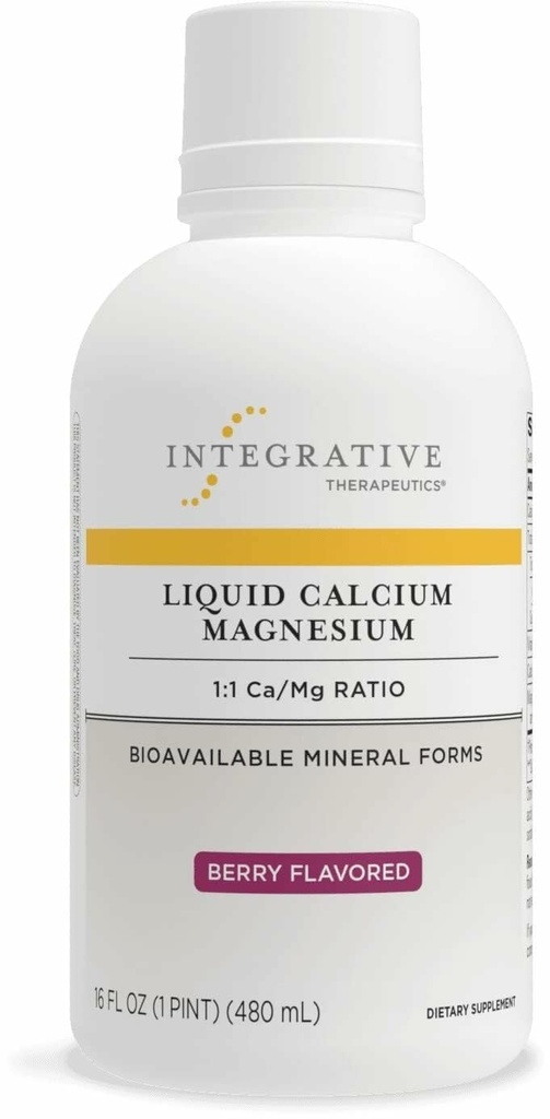 Terapéutica Integrativa Magnesio de calcio líquido - Suplemento líquido que soporta la salud ósea* - Incluye vitamina D3 " Complejo de magnesio - sin gluten " sin lácteos - Berry, 16 oz (32 servidumbres)