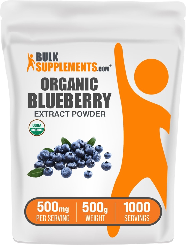 BulkSupplements.com Organic Blueberry Extract Powder - Blueberry Extract Supplement, Antioxidant Support - Vegan & Gluten Free, 500mg per Serving, 500g (1.1 lbs) (Pack of 1)