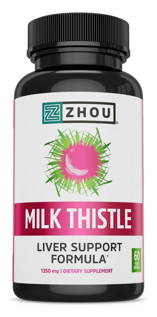 Zhou Milk Thistle - Liver Health Supplement, Silymarin Milk Thistle Extract " Powder for Men " Women, Herbal Cleanse Support, Metabolic Health - 60 Vegetarian Capsules