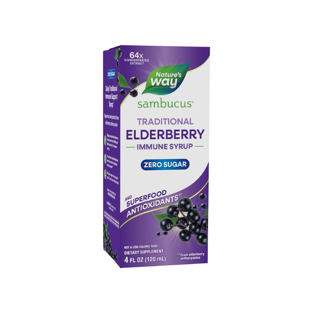 Camino de la Naturaleza Sambucus Zero Sugar Tradicional Immune Syrup, Altamente Concentrado Elderberry Extract, Tradicional Immune Support*, con Superfood Antioxidants(1), 4 Fl Oz (Packaging May Vary)