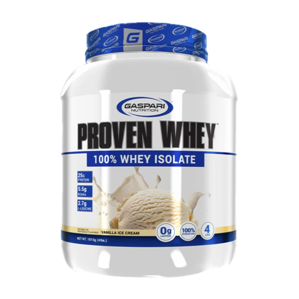 Gaspari Nutrition Proven Whey, 100% Hidrolyzed Whey Isolate, High Protein, Lactose Free, Low Carbohydrate y Low Sugar (4lb, Vanilla Ice Cream)