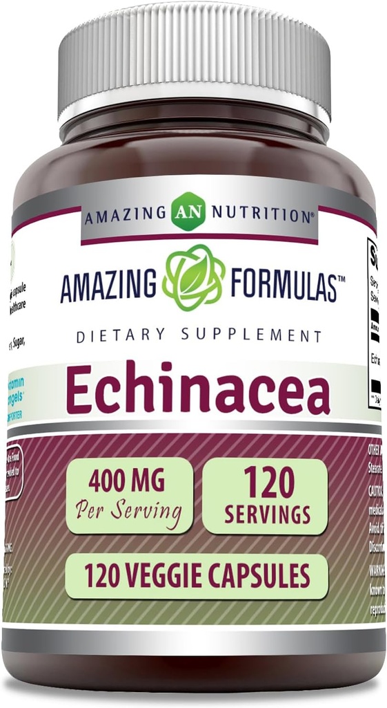 Amazing Fórmulas Echinacea Suplemento Silencio 400 Mg Por Serving TEN 120 Veggie Capsules Silencio No-GMO Silencio Gluten Free TEN Made in USA