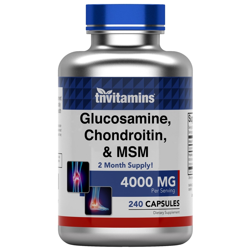 tnvitamins Glucosamine, Chondroitin, &amp; MSM (4000 MG - 240 Capsules) para Hombres &amp; Mujeres ← Conjunto de Apoyo Complejo de Apoyo*  More Than Triple Strength!