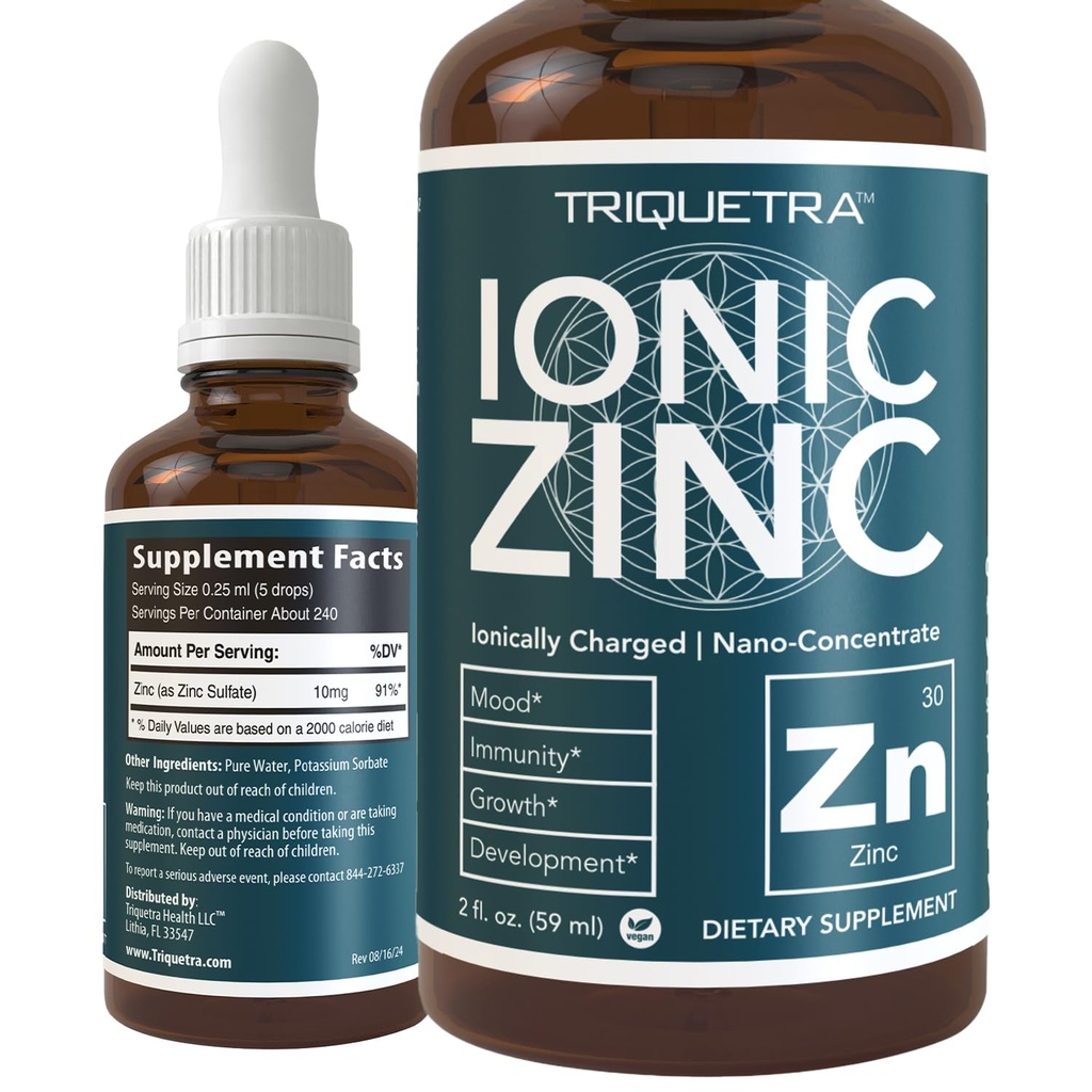 Zinc líquido iónico – 8 meses de suministro, dosificación ajustable para adultos – alta absorción, vegano, botella de vidrio – apoya el sistema inmunológico, cerebro y salud tiroidea – suplemento mineral esencial (2 oz)