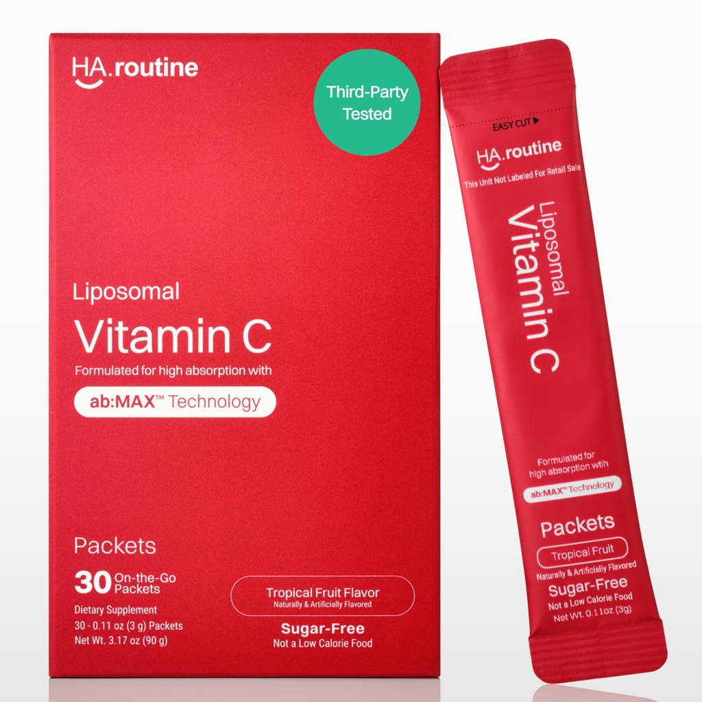 Liposomal Vitamina C Powder, Packets saboreados sin azúcar para adultos, 500 mg de suplemento de apoyo inmunitario, potente antioxidante, envases de energía- 30x, sabor de frutas tropicales