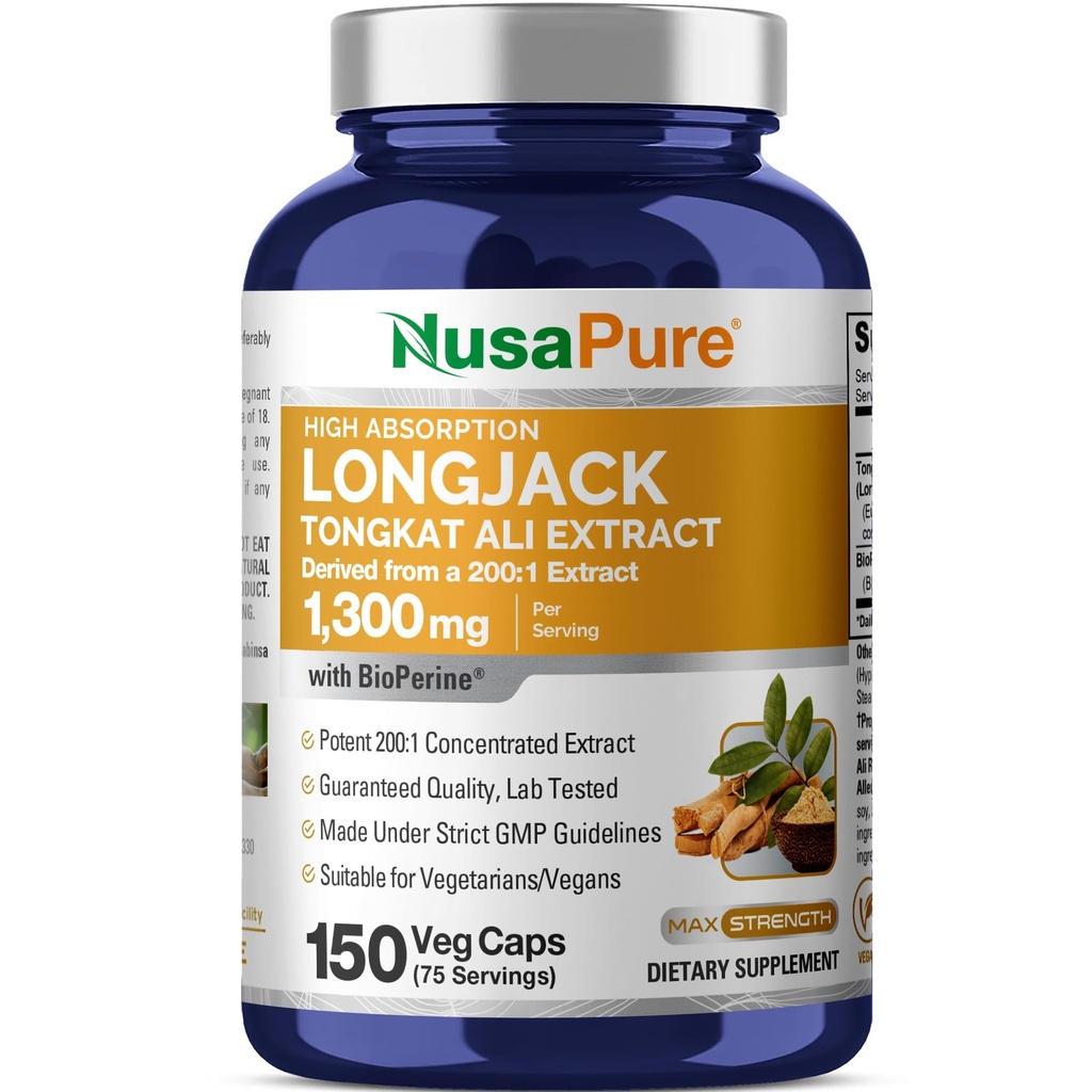 NusaPure Longjack Tongkat Ali Capsules,150 Veg Capsules (Non-GMO, Vegan)