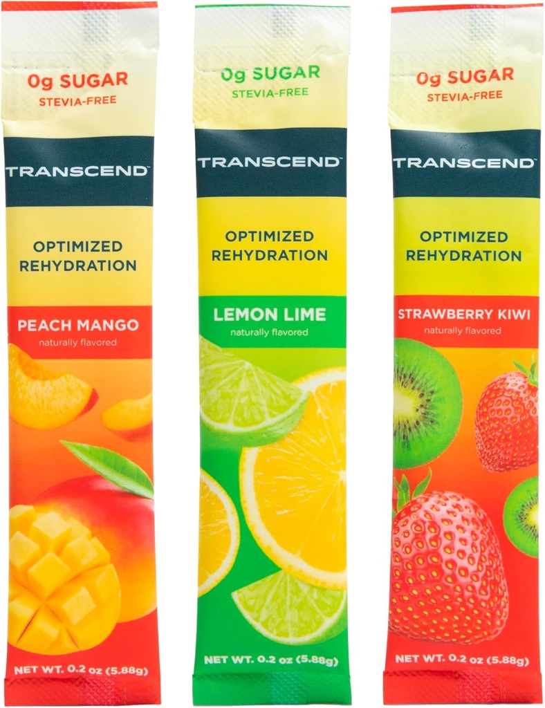 Hidratación Transcend - Rehidratación Optimal sin azúcar o Stevia Plus BCAAs y Magnesio - Sin Efectos de Azúcar de Sangre - 30 -Pack