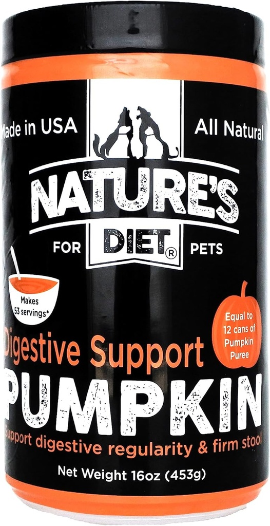 Dieta de la naturaleza Pet Dried Pumpkin Powder Apoyo Digestivo Fibra natural para sólidos firmes, regularidad (16 oz = 53 serviendo)