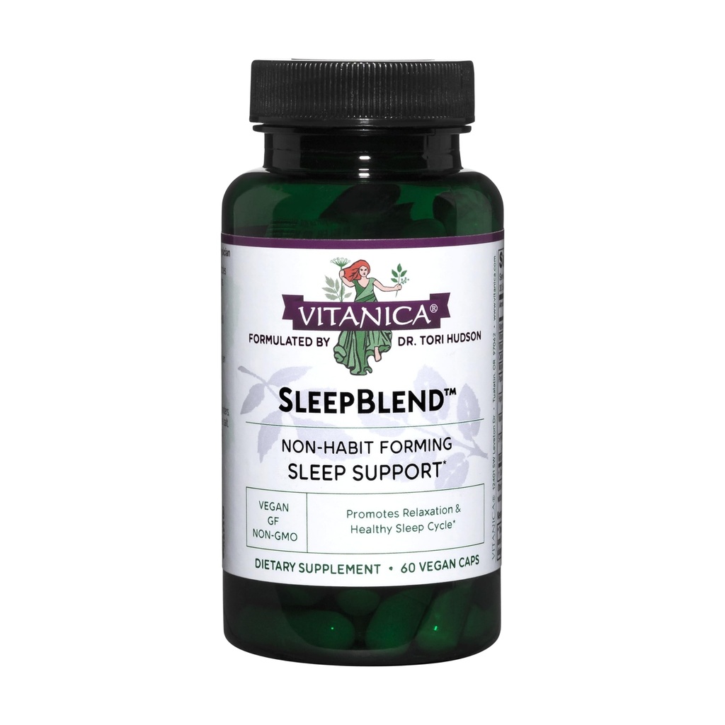 Vitanica Sleepblend, Non Habit Forming Sleep Support Suplemento, con Melatonin, Valerian Root, Passionflower y Hops, Vegan, 60 cápsulas