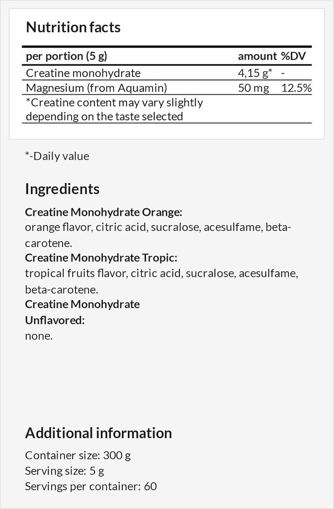 Creatine Powder 300g - Cretine Monohydrate 4150 mg con Magesium per Serving - 60 Servings per Pack - para el entrenamiento de alta intensidad - Watermelon Flavour - por MZ