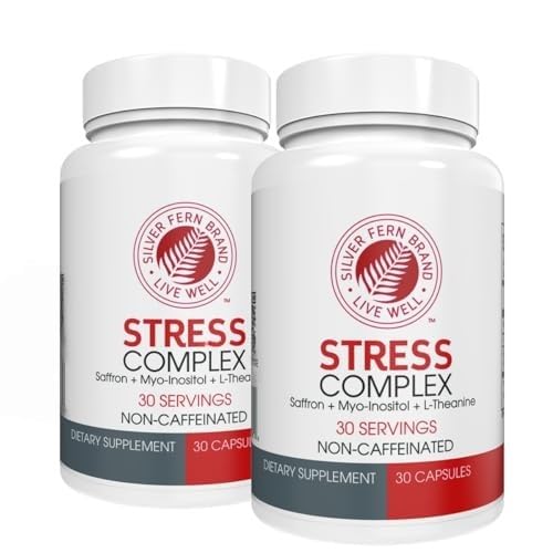 Suplemento Complejo de Estrés de Fern de Plata - Sin Caffeine - Dormir, Worry, Mood &amp; More - con Suplementos de Saffron, Suplemento L-Theanine, &amp; Myo-inositol - Suplemento de Alivio de Estrés Natural (Pack of 2)
