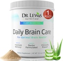 Suplementos cerebrales para la memoria y el foco – Dr. Lewis Daily Brain Care Powder con Aloe Vera – Suplemento Nootrópico y Energía de base vegetal para la Fog cerebral, la claridad mental y el apoyo inmunológico – Polvo, 150g