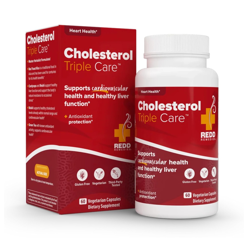 Remedios rojos, cuidado triple del colesterol, soporta niveles de colesterol saludables y función del hígado, 60 cápsulas vegetarianas