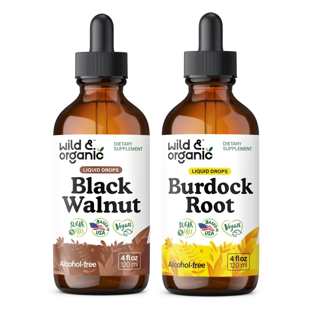 Wild &amp; Organic Black Walnut Tincture 4 fl oz &amp; Burdock Root Tincture 4 fl oz