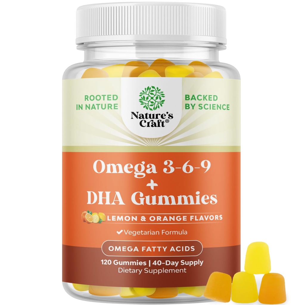 Vegetariano Omega 3 Gummies for Adults - Vegetarian Omega 3 6 9 DHA Gummies for Brain Bone and Heart Health and Joint Support - Burpless Fish Free Plant Based Suplemento Hombre Mujeres