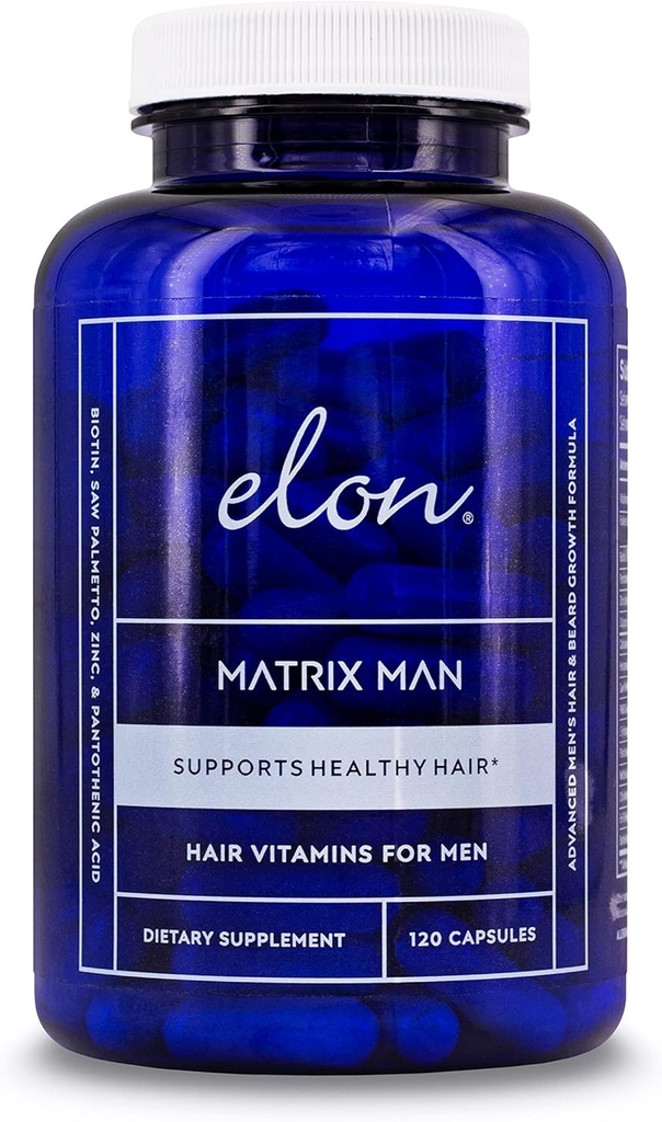 Elon Matrix Man - 60 Day Supply - Vitaminas de crecimiento del cabello para hombres – Saw Palmetto & Biotin Advanced Formula Vitamins – promueve el crecimiento saludable de la barba – (120 cápsulas)