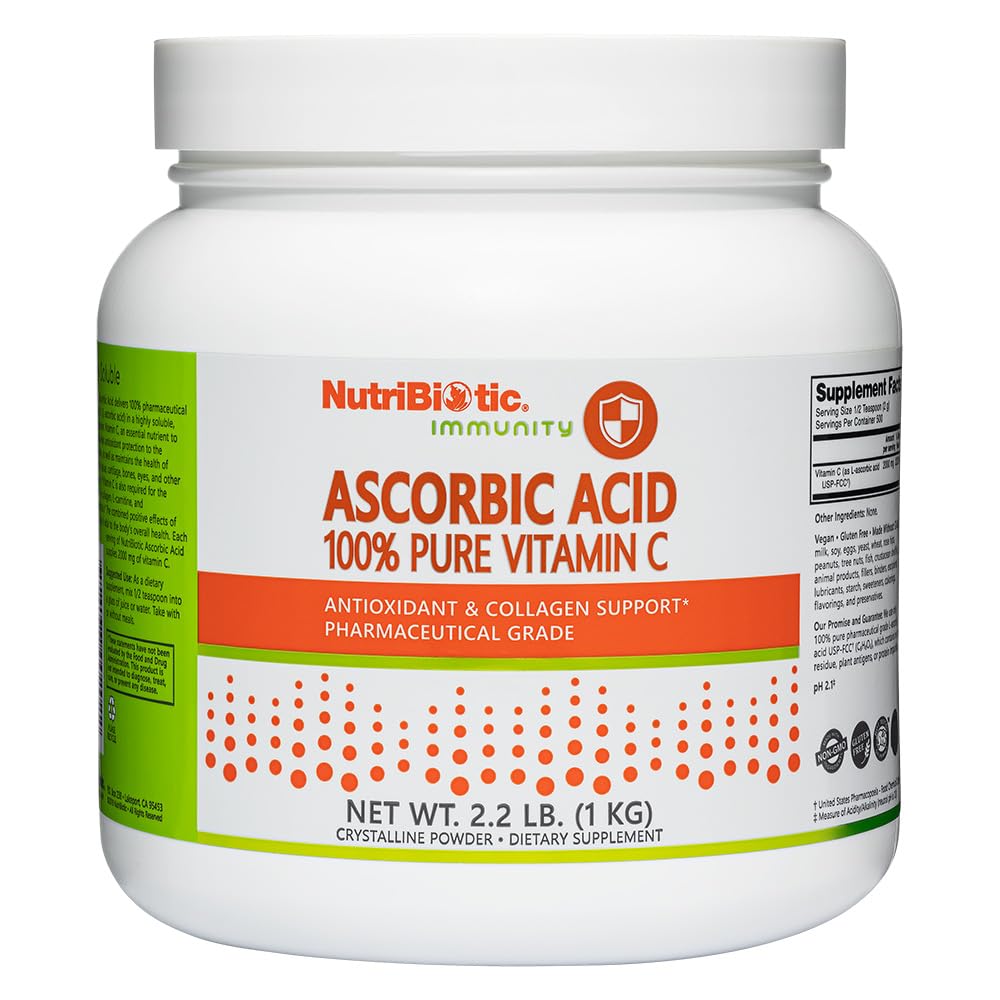 NutriBiotic Ascorbic Acid Vitamin C Powder, 2.2 Lb peru Pharmaceutical Grade L-Ascorbic Acid, 2000 Mg Per Serving ← Essential Immune & Antioxidant Collagen Support Suplemento  Vegan, Gluten &amp; GMO Free