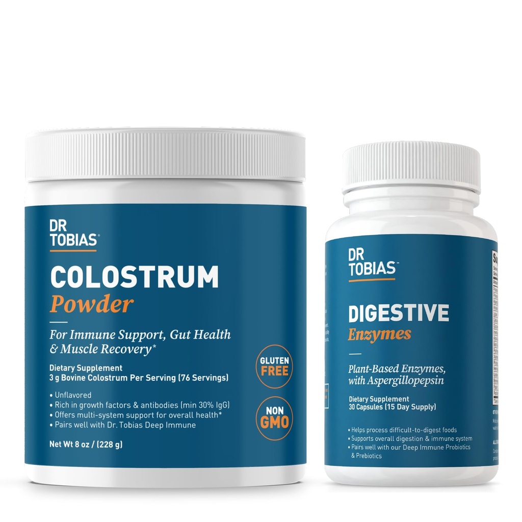 Dr. Tobias Digestive Enzymes and Colostrum Powder - Apoya Absorción Nutriente, Confort Digestivo y Función Inmunitaria