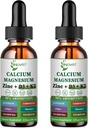 Calcio Magnesio Zinc gotas líquidas, Magnesio líquido Glycinate 500mg Calcio 1000mg con vitamina D3,K2,B6,B12,Coq10,6X Más fuerte que Gummies cápsulas (2 Pack)