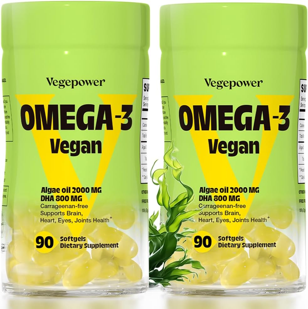 Suplementos Vegan Omega-3 DHA - Petróleo de Pesca Premium Alternativa de Algae Oil ← 90 Carrageenan Free Softgels ¦ Plant Based Algal DHA Essential Fatty Acids, Non-GMO (Algae, 90 Count (Pack of 2))