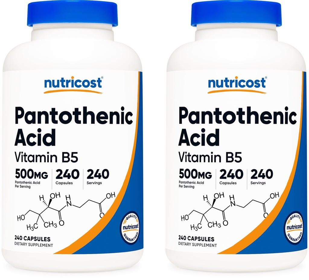 Ácido Pantoténico Nutricost (Vitamin B5) 500 mg, 240 cápsulas (2 botellas)