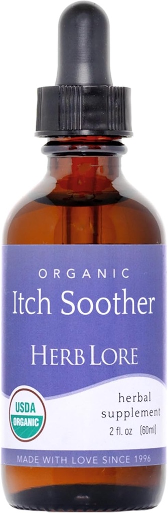Herb Lore Organic Itch Soother Tincture - Soothes Itchy Pregnancy Skin & Rash, Liquid Milk Thistle, Dandelion &amp; Yellow Dock Liver Support Supplement Drops (2 fl oz)