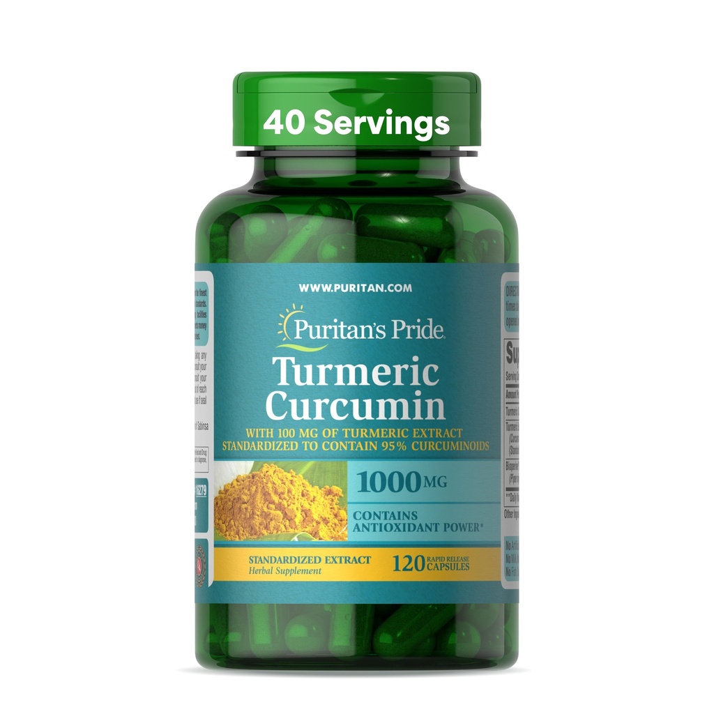Curcumina de Turmeric Pride de Puritan 1000mg, Standarized a 95% Cucuminoides, Suplemento dietético herbal para la salud antioxidante, 120 cápsulas de liberación rápida