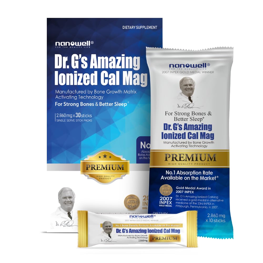 Dr. G's Amazing Ionized Cal Mag 2,860mg (Premium) - Bone Strength and Bone Health Supplement with Ionized Calcium &amp; Magnesium Powder Stick Packs - 30 Sticks x 1 Pack (30 Conde)